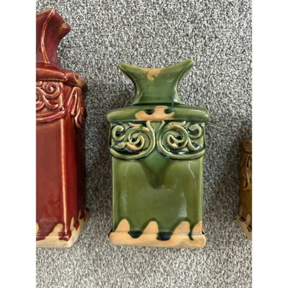 3-PC Decorative Glazed‎ Ceramic Bottle Vases Rectangular Pilar Shape Eccentric